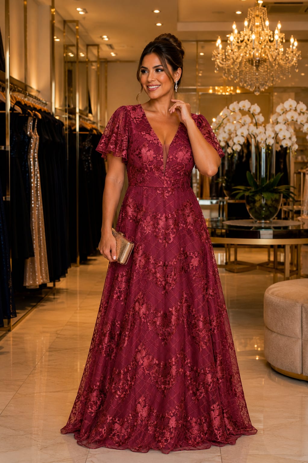 Vestido Longo Renda Bordada