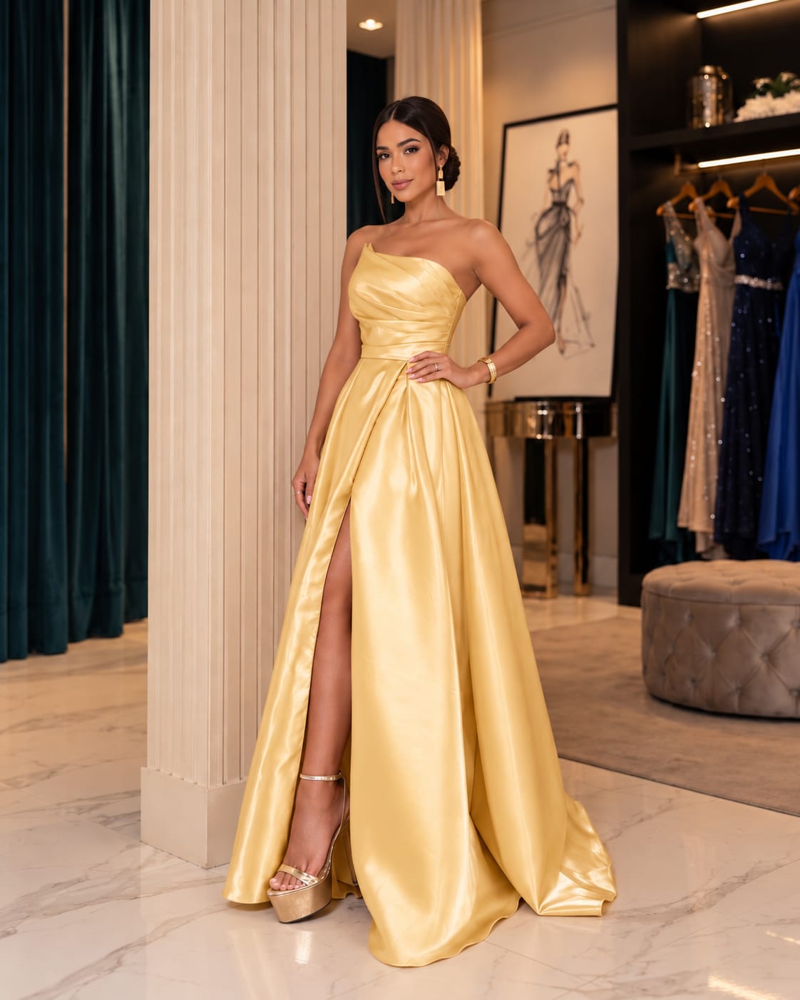 Vestido Longo Zibeline Glow Amarelo Manteiga Tomara que Caia