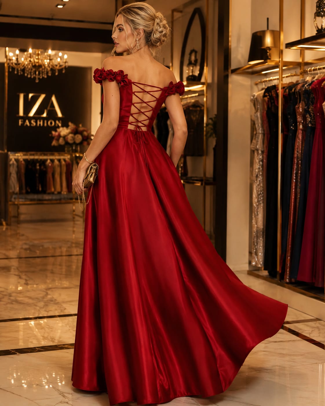 Vestido Zibeline Ombro a Ombro Vermelho com Detalhe