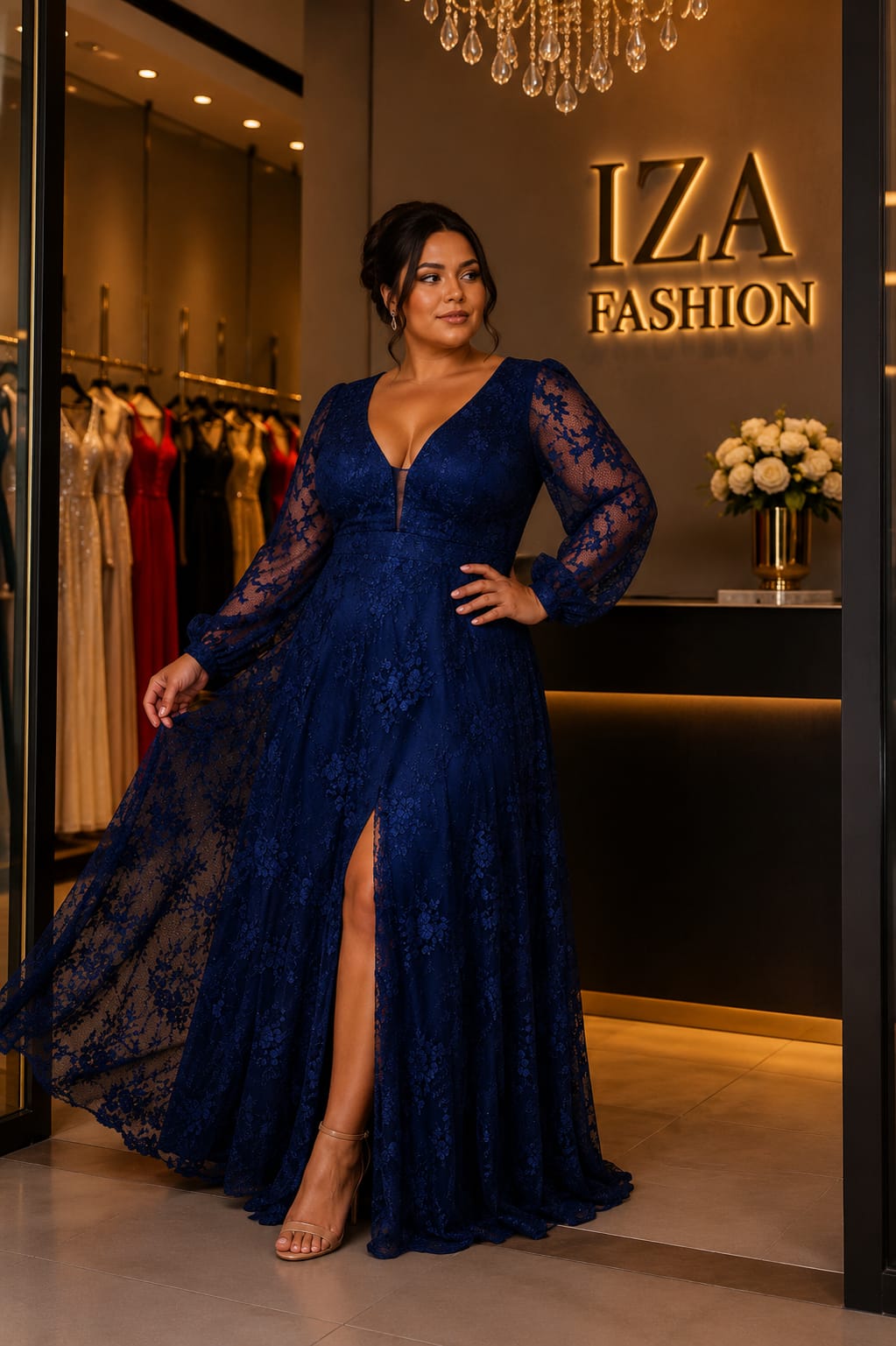 Vestido Tule com Aplicação Bordada Marinho