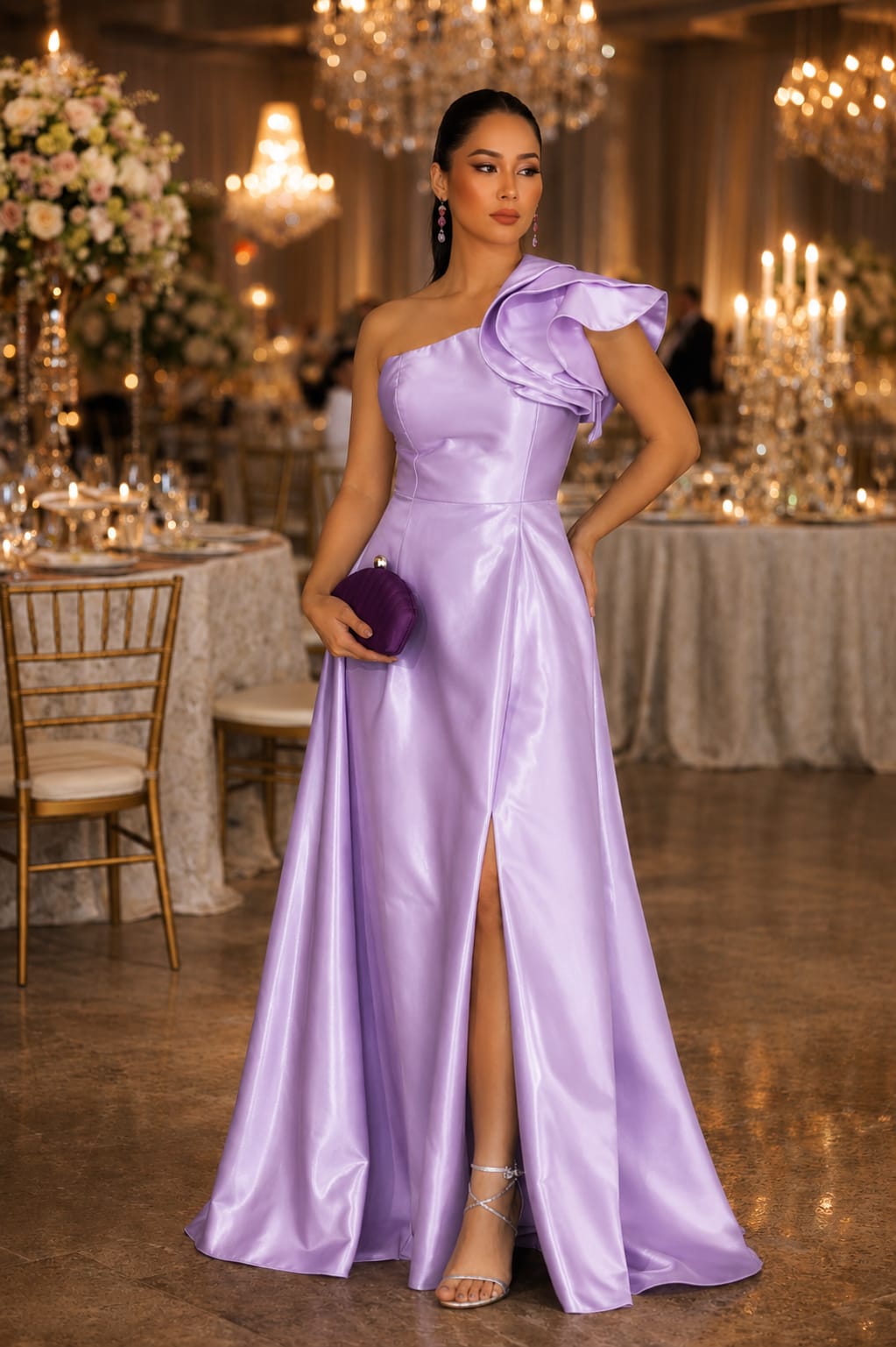 Vestido Longo de Um Ombro em Zibeline
