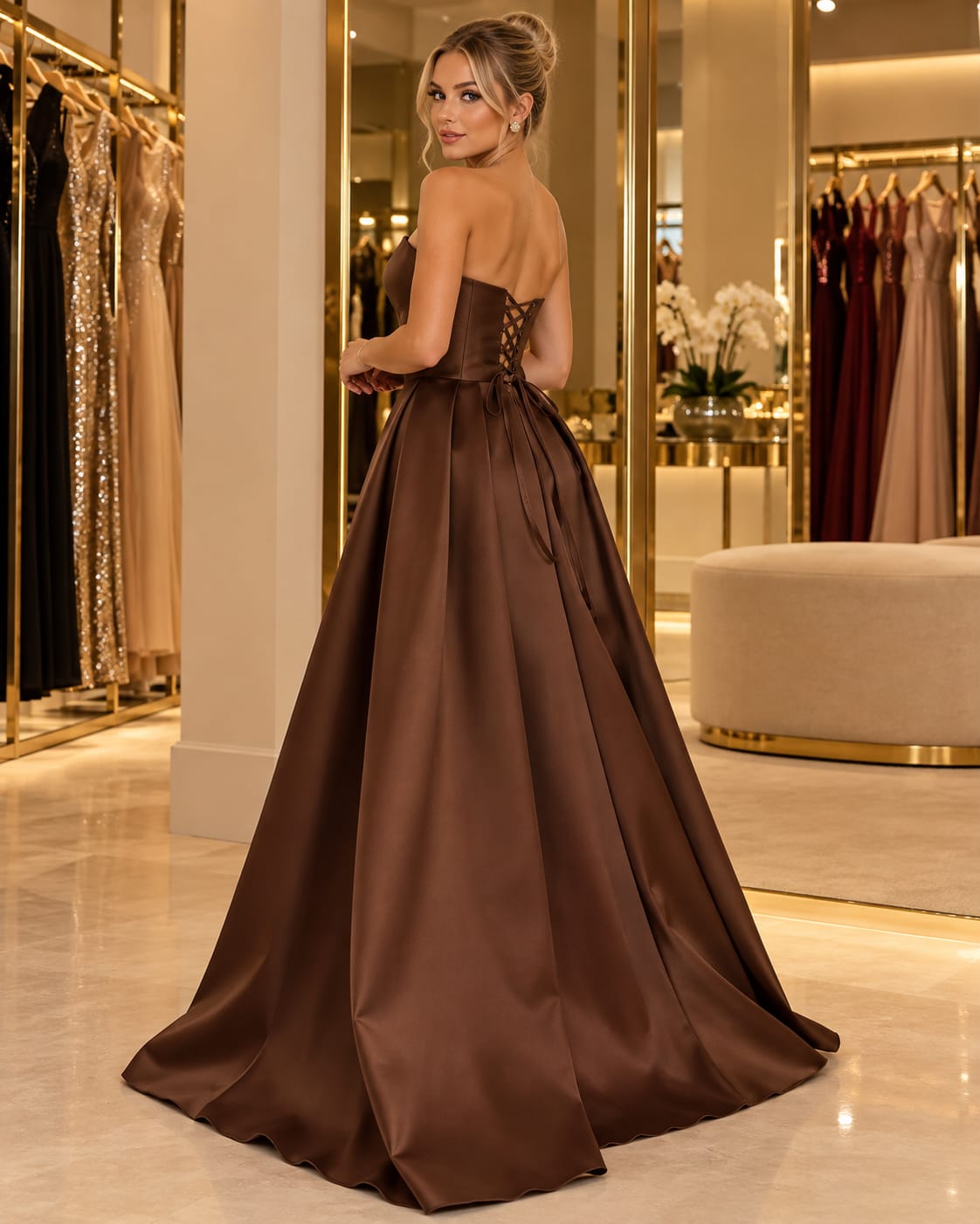Vestido Longo Marrom em Zibeline Tomara que Caia
