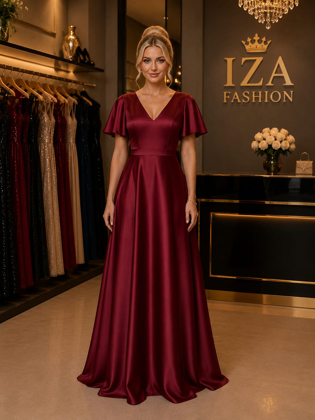 Vestido Longo Zibeline Glow Luxo Marsala