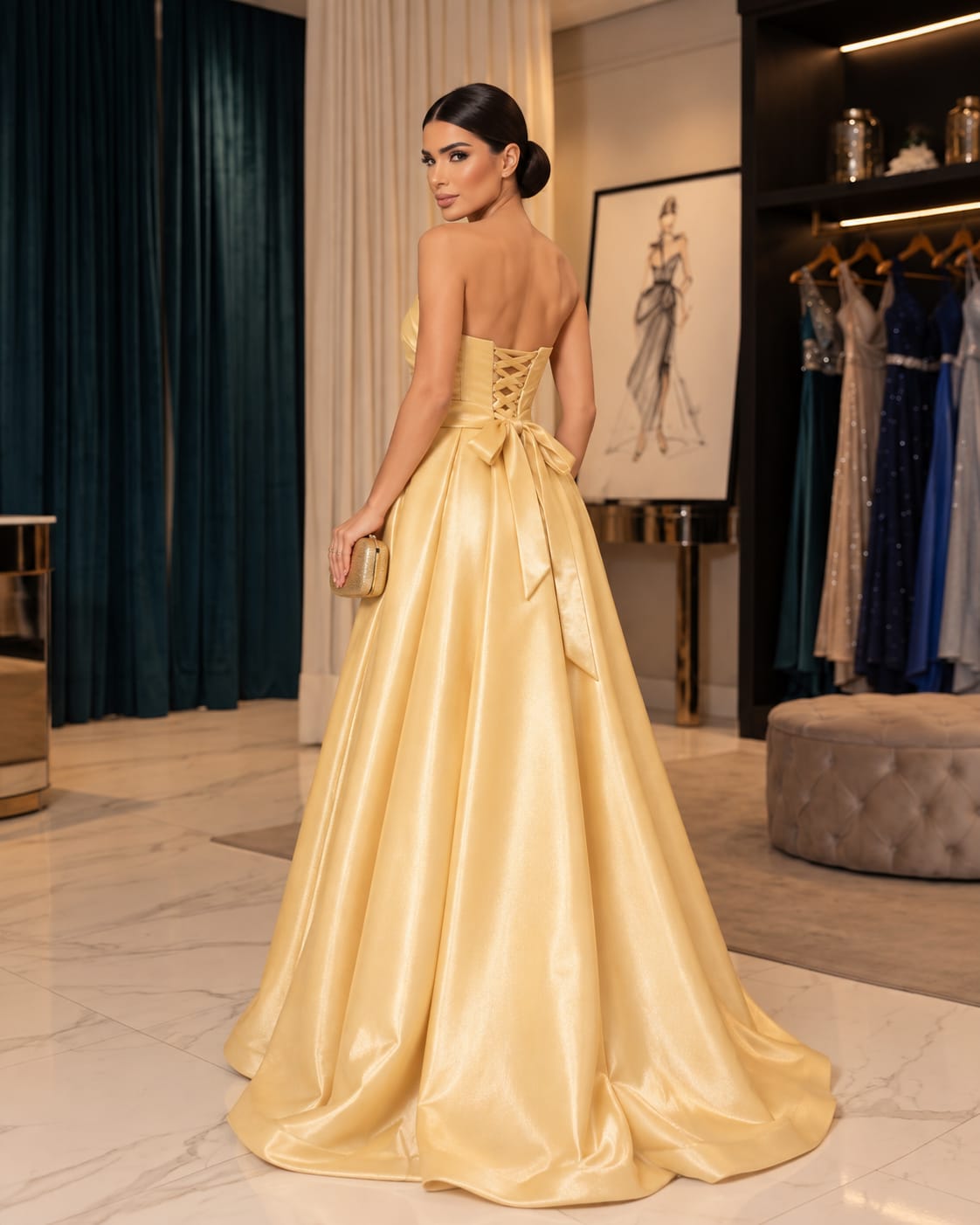 Vestido Longo Zibeline Glow Amarelo Manteiga Tomara que Caia