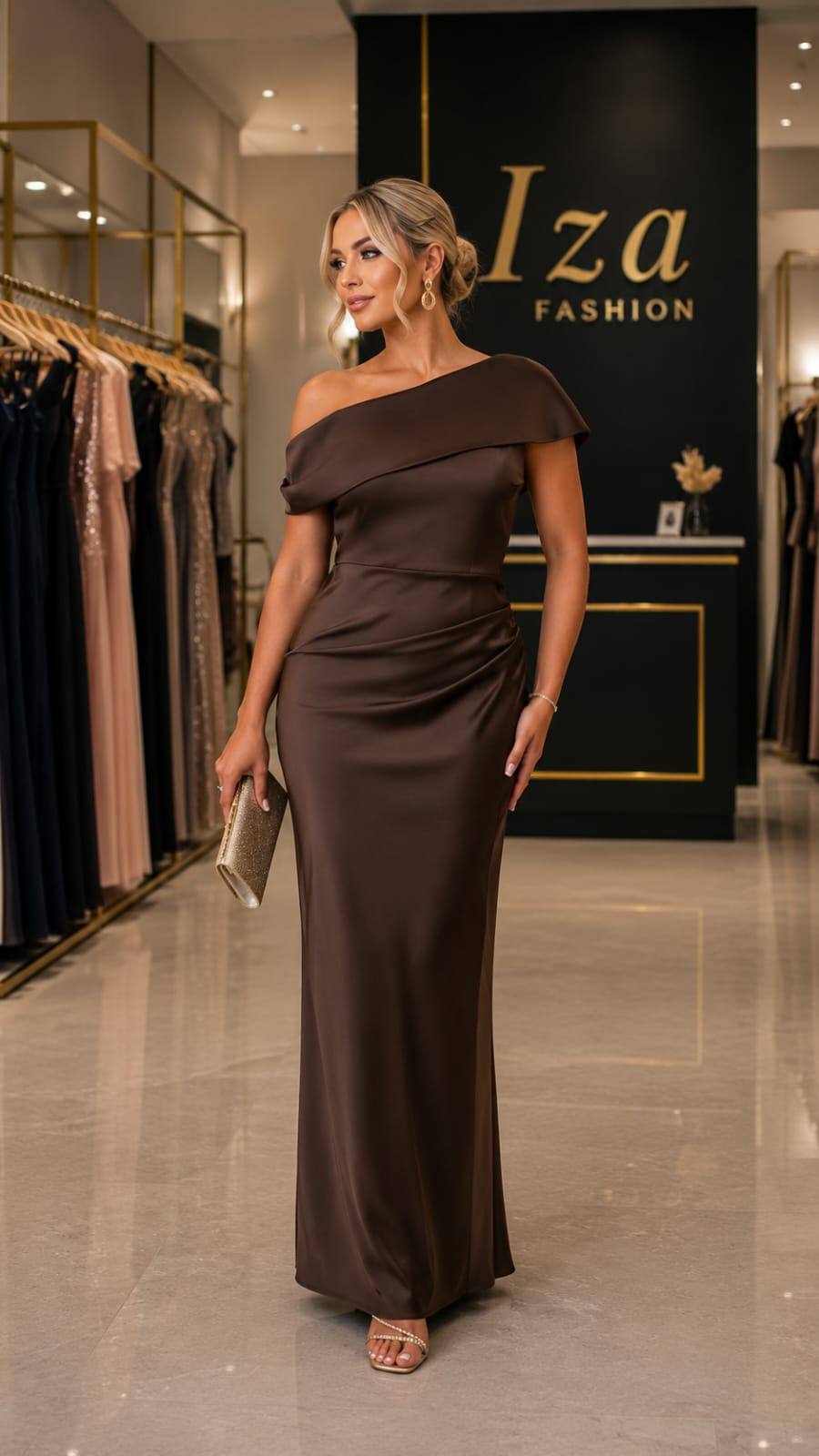 Vestido em Cetim Marrom