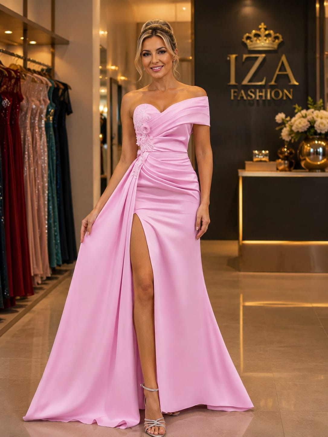 Vestido Longo de Um Ombro
