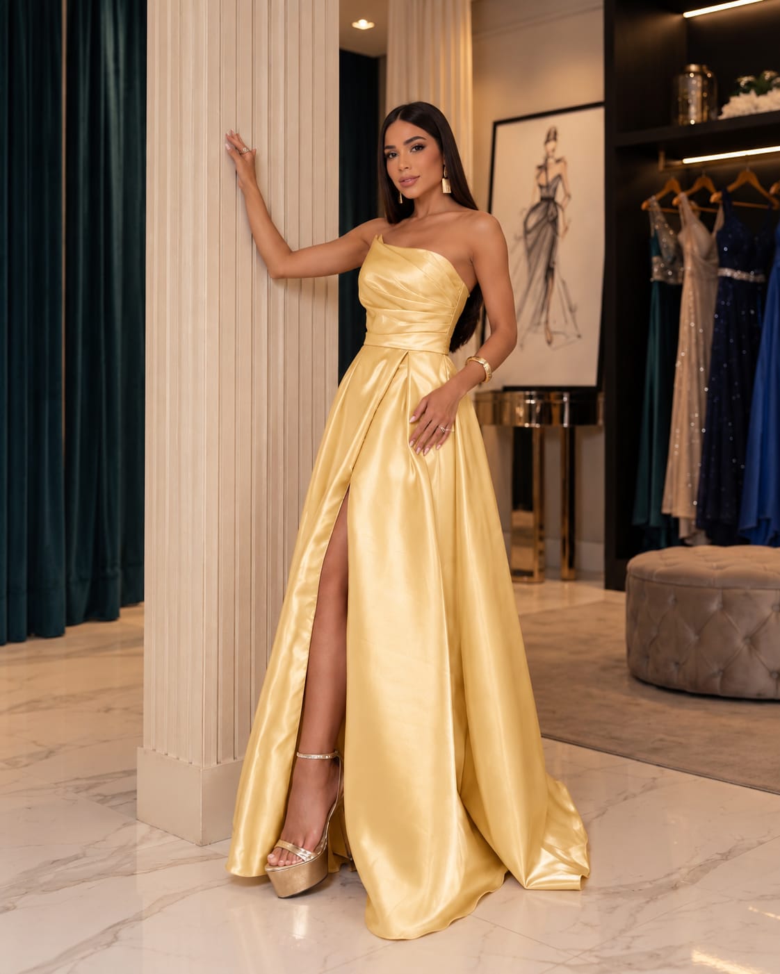 Vestido Longo Zibeline Glow Amarelo Manteiga Tomara que Caia