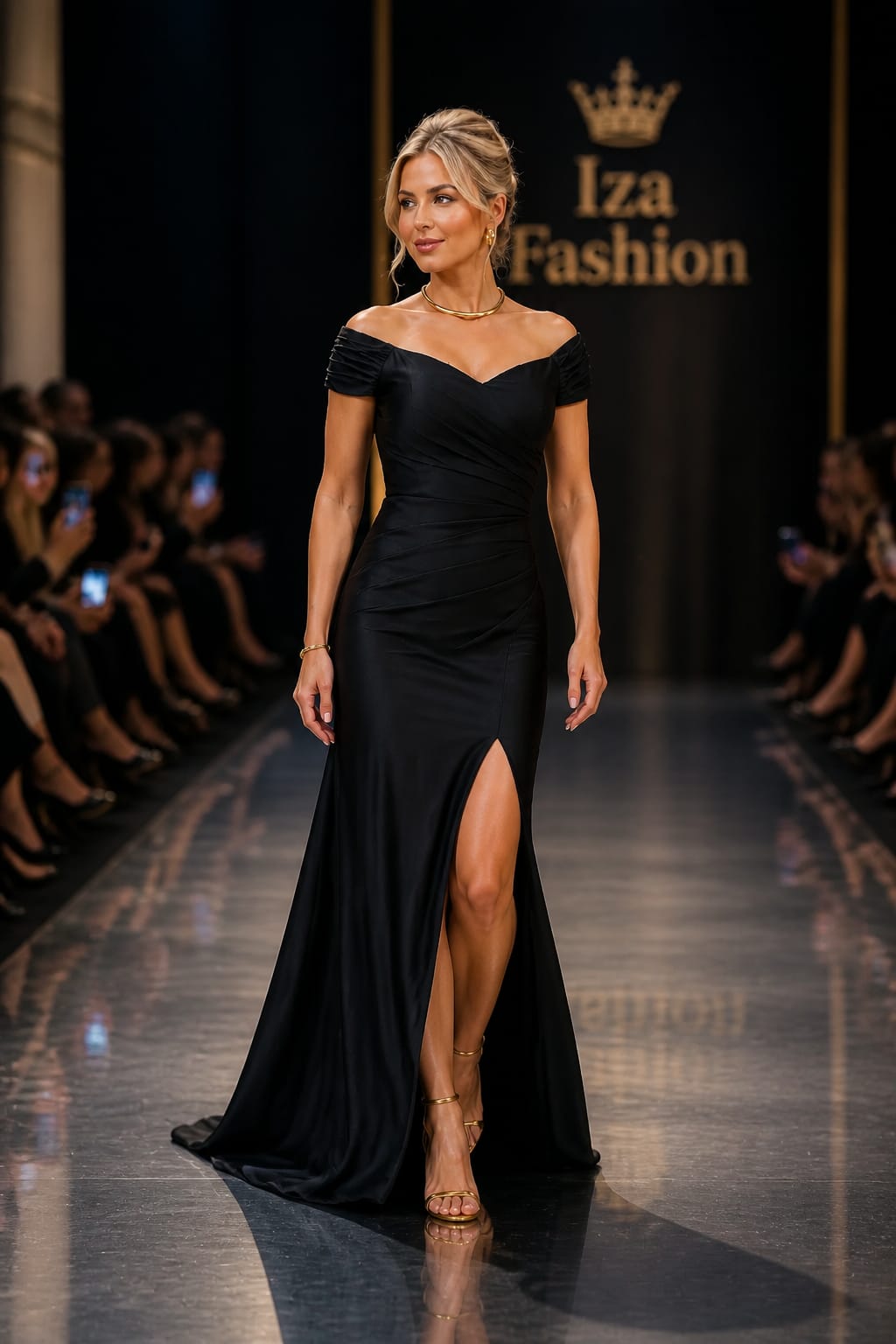 Vestido Longo Preto Prada Ombro a Ombro com Fenda