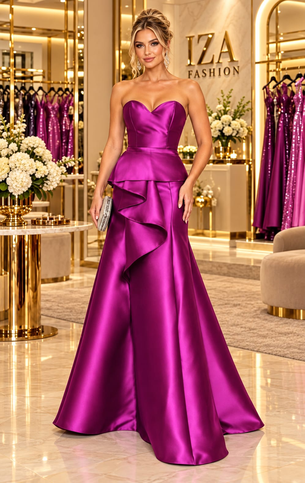 Vestido Longo Zibeline Tomara que Caia Rosa Fúcsia com Babado