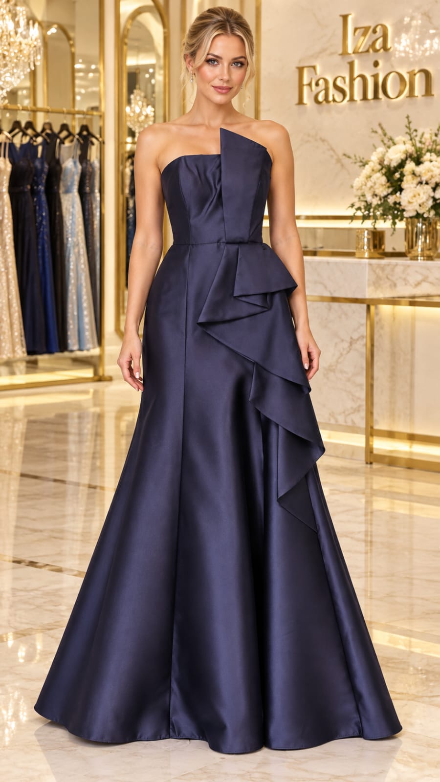 Vestido Longo Zibeline Festa Azul Marinho