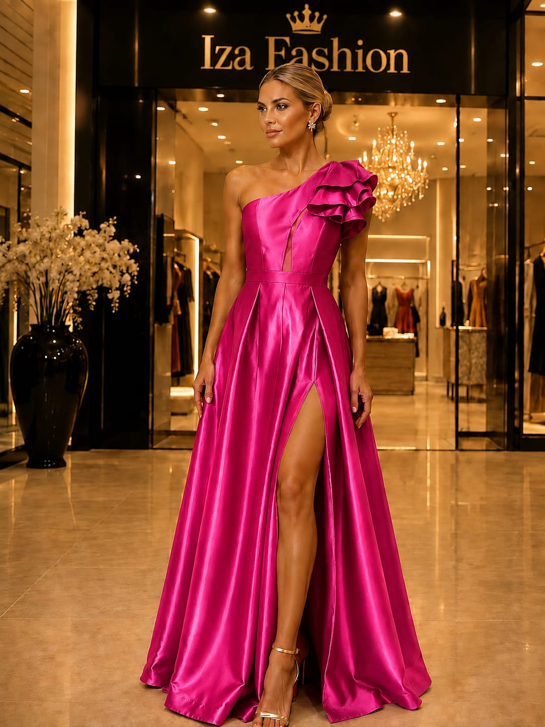Vestido Longo Zibeline Glow Um Ombro Só com Babado
