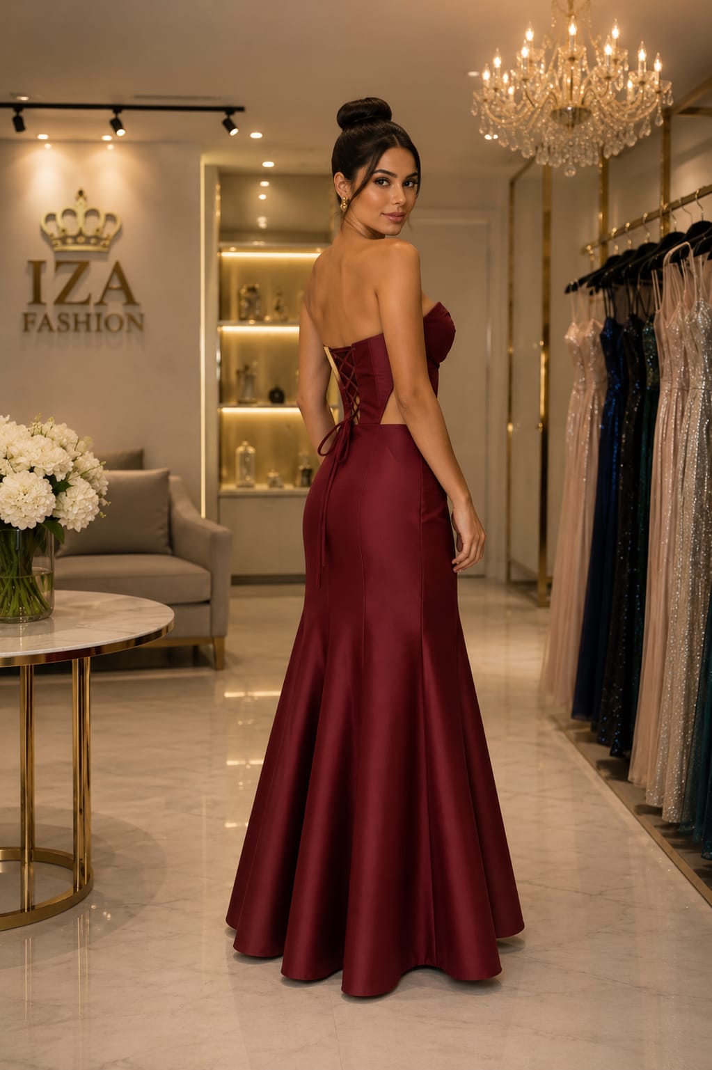 Vestido Longo Marsala Zibeline com Corpete Estruturado