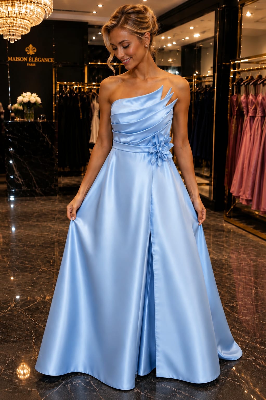 Vestido de Festa Longo Zibeline Serenity Tomara Que Caia com Flor