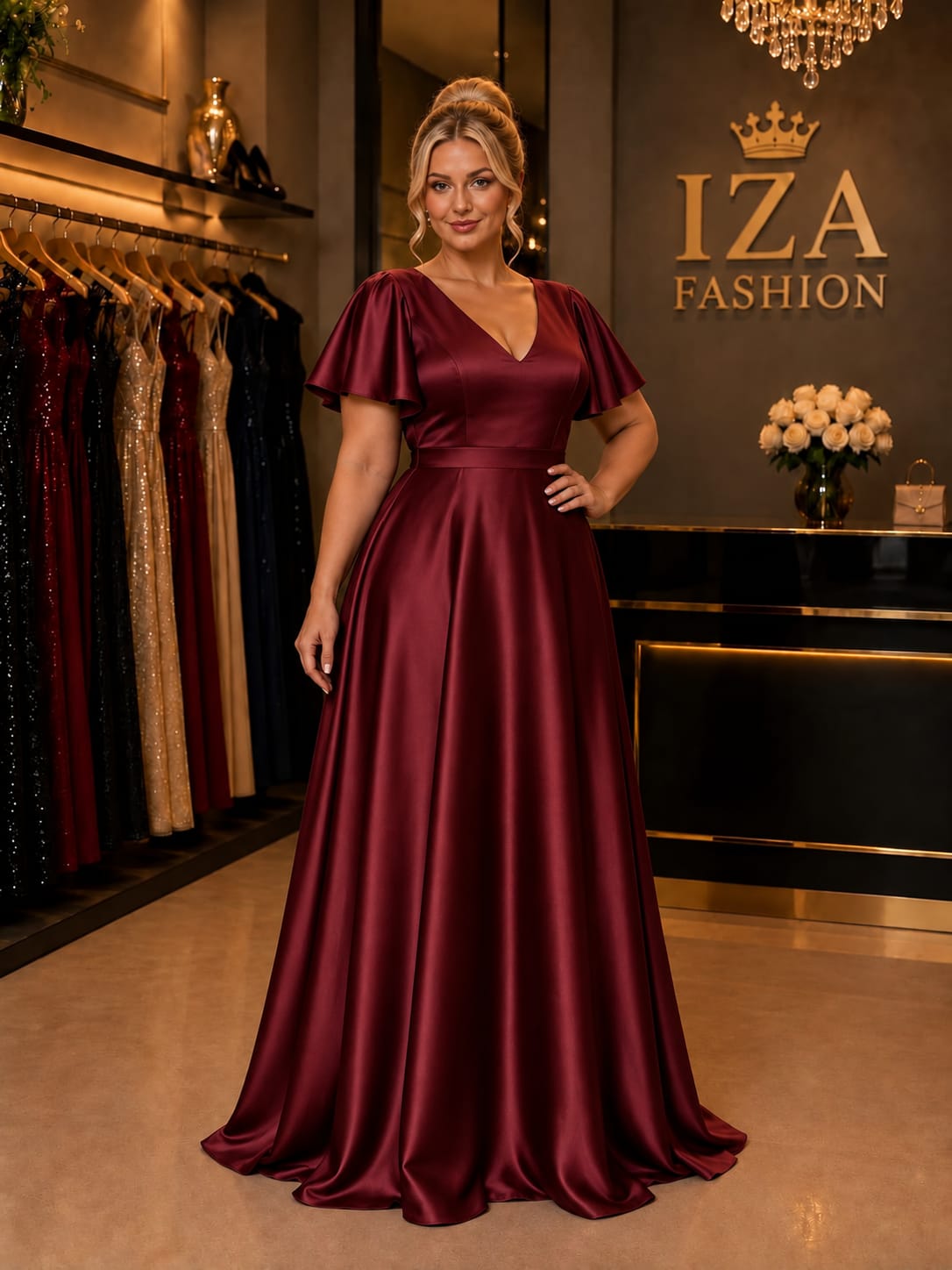 Vestido Longo Zibeline Glow Luxo Marsala