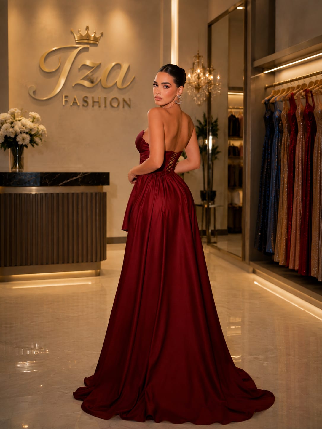 Vestido Longo Tomara que Caia com Decote Coração em Zibeline CDC Marsala