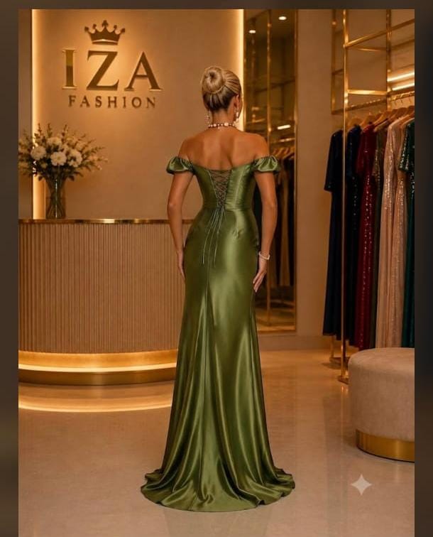 Vestido Longo Prada Verde Oliva Ombro a Ombro Bufante