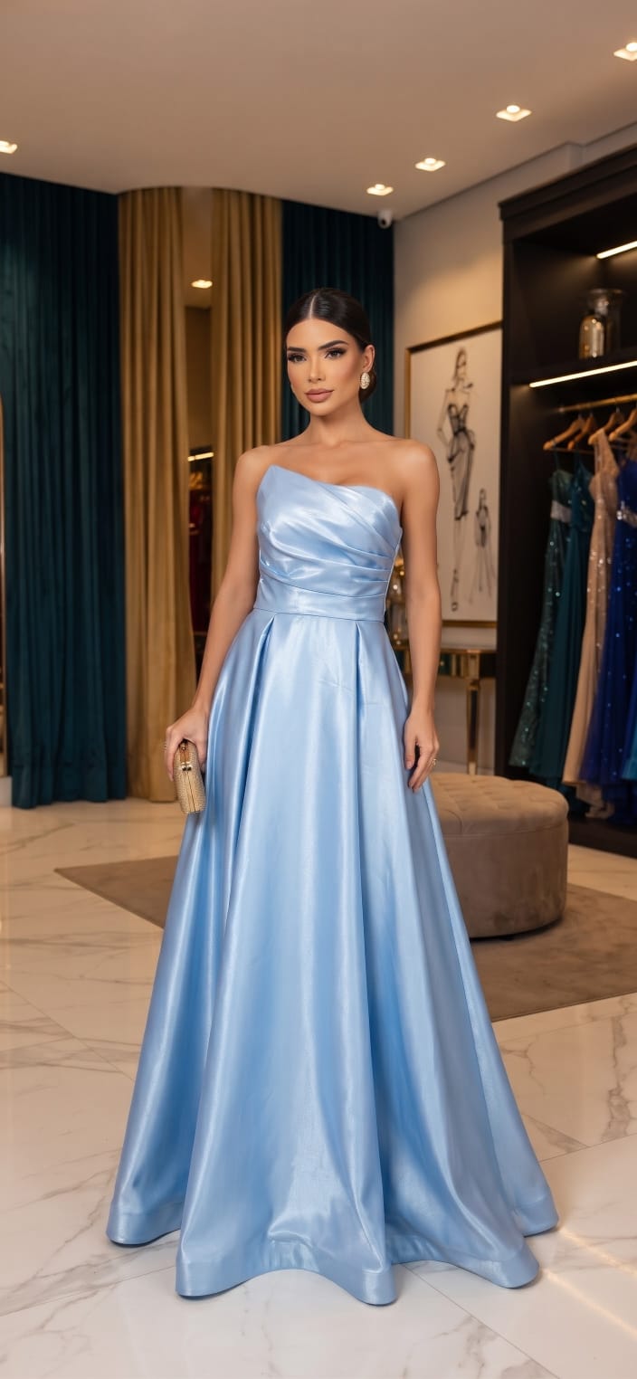 Vestido Longo Zibeline Glow Azul Serenity Tomara que Caia