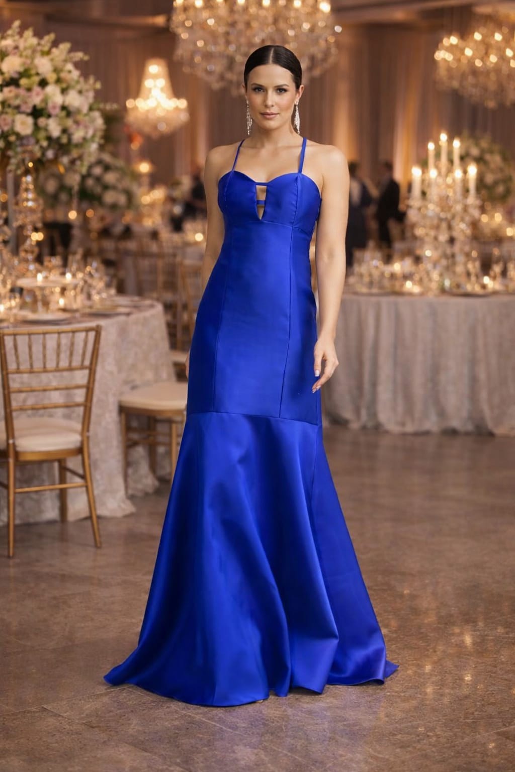 Vestido de Festa Azul Royal em Cetim