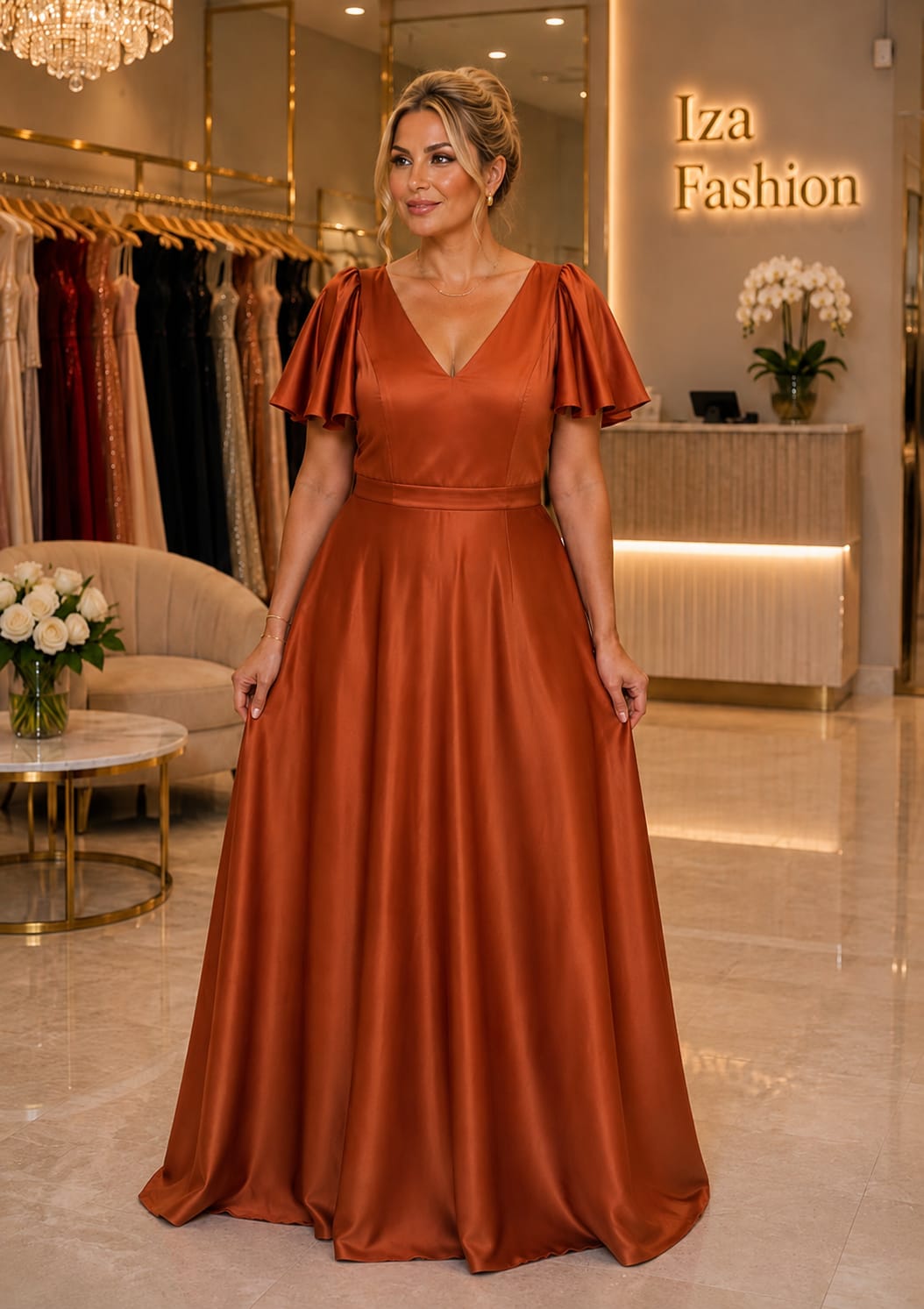 Vestido Zibeline Acetinado Terracota