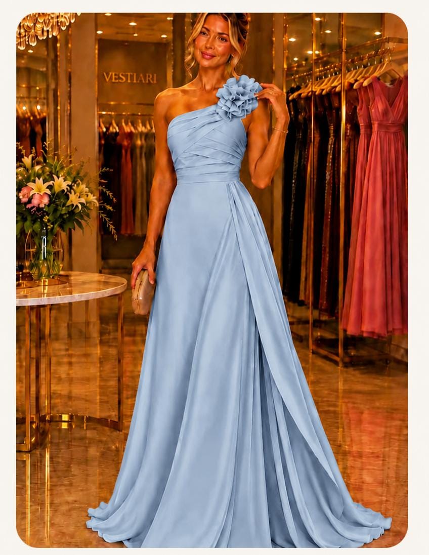 Vestido Crepe De Seda Azul Serenity