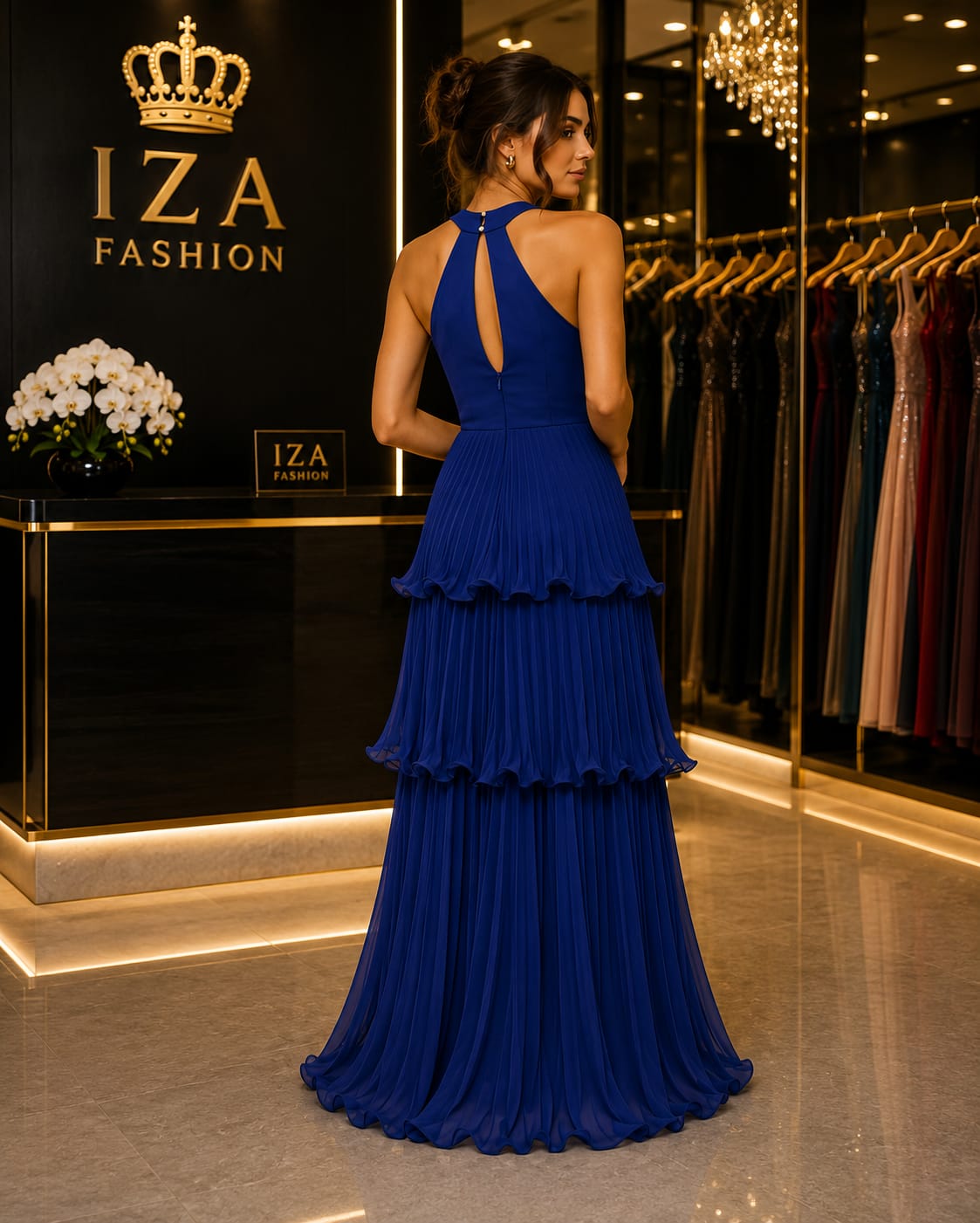 Vestido Plissado com Babados Royal