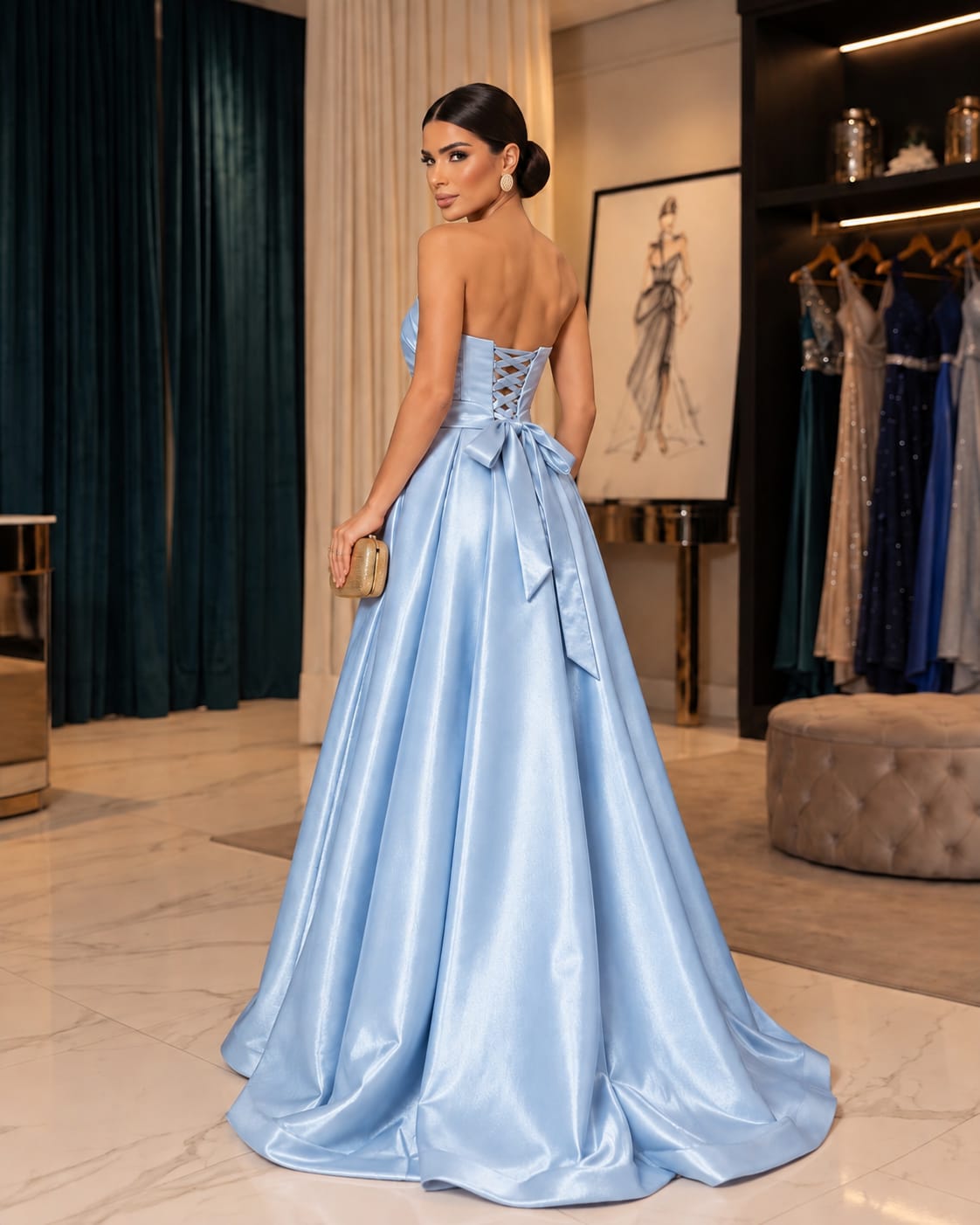 Vestido Longo Zibeline Glow Azul Serenity Tomara que Caia
