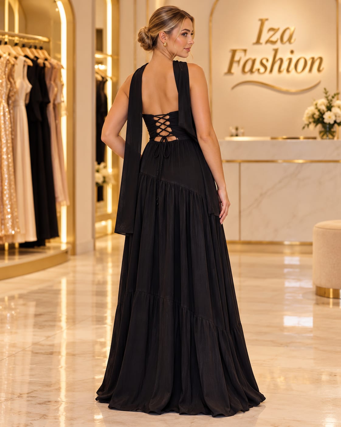Vestido Longo Preto Tomara Que Caia Lenço Fenda
