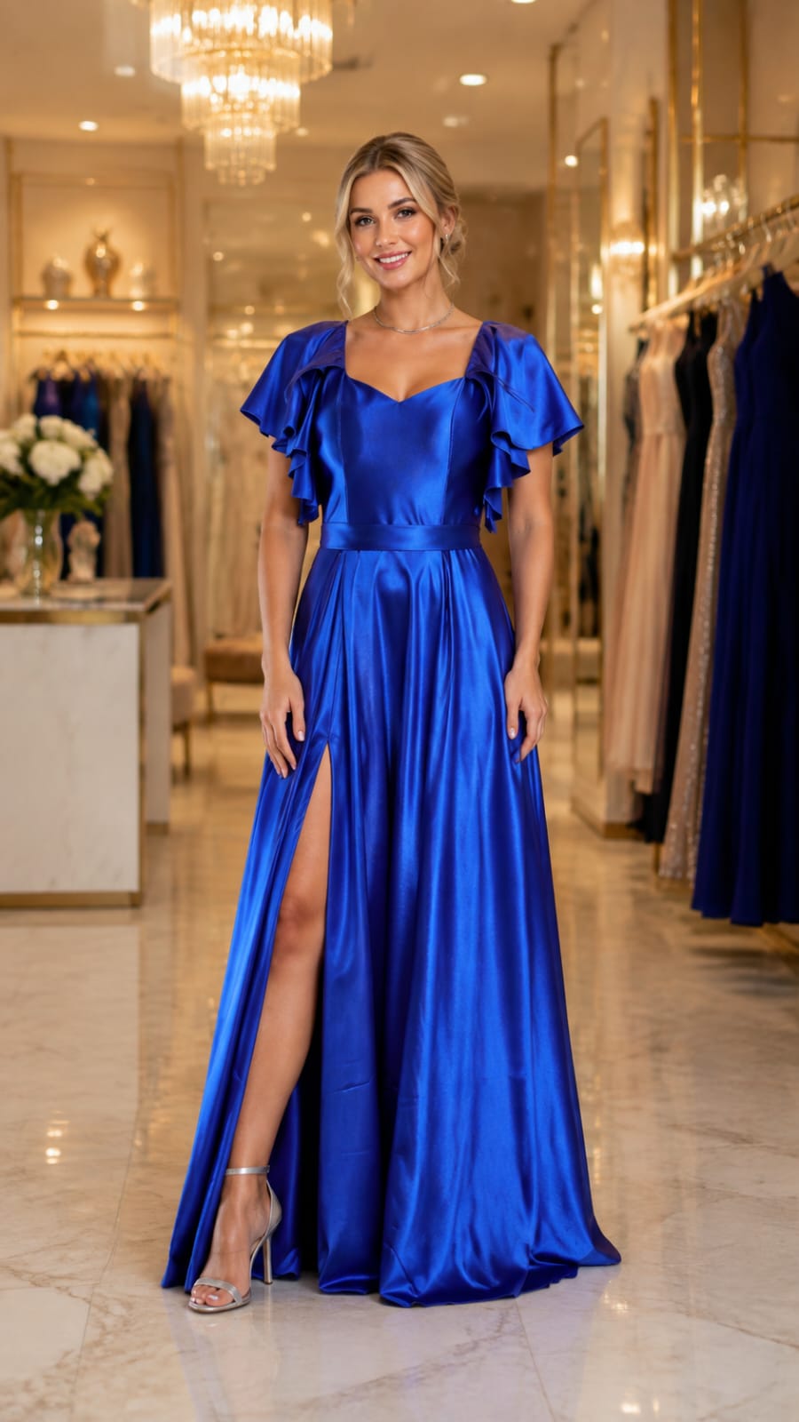 Vestido Longo Prada Azul Royal com Manga