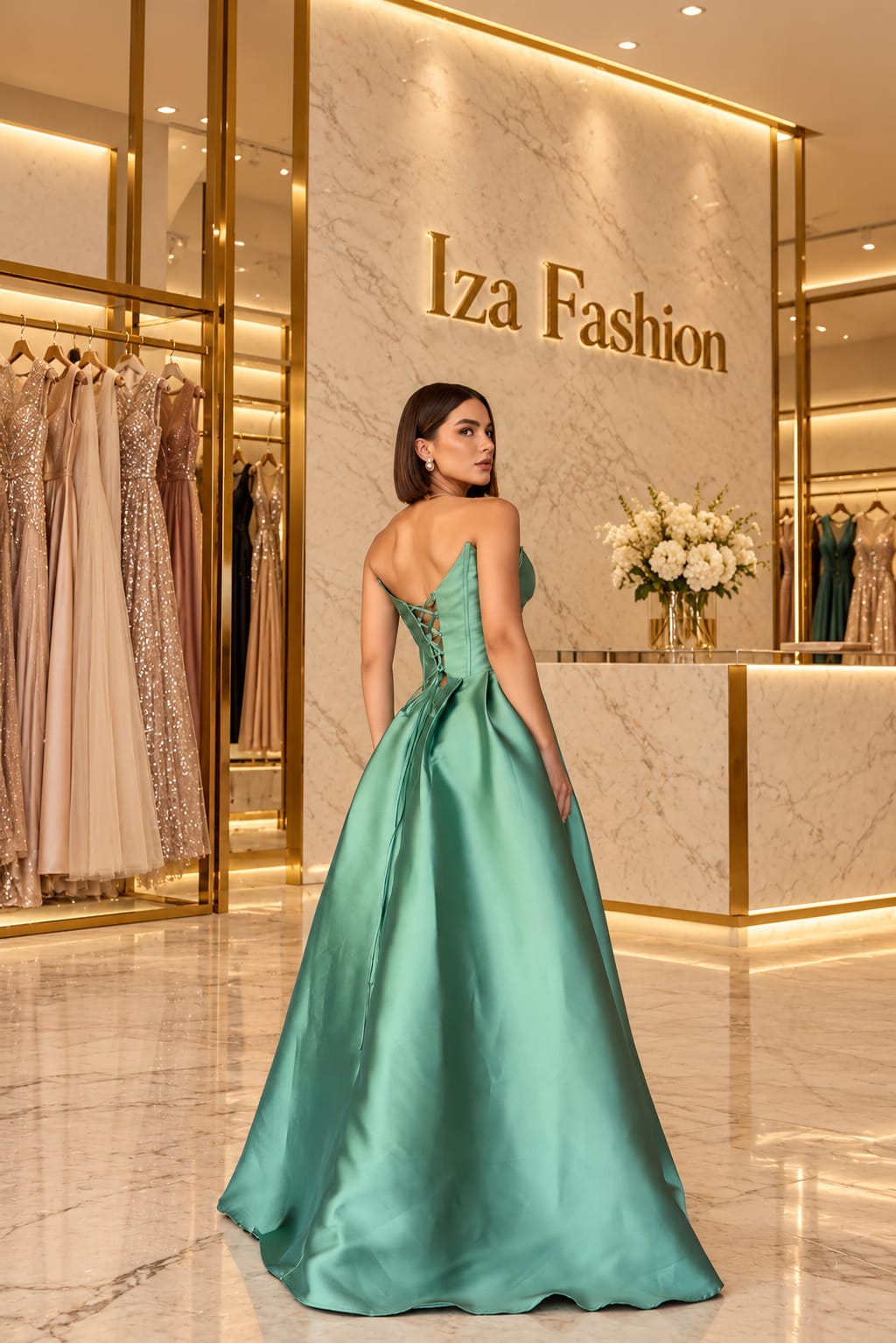 Vestido Longo em Zibeline Verde Menta Corset Princesa