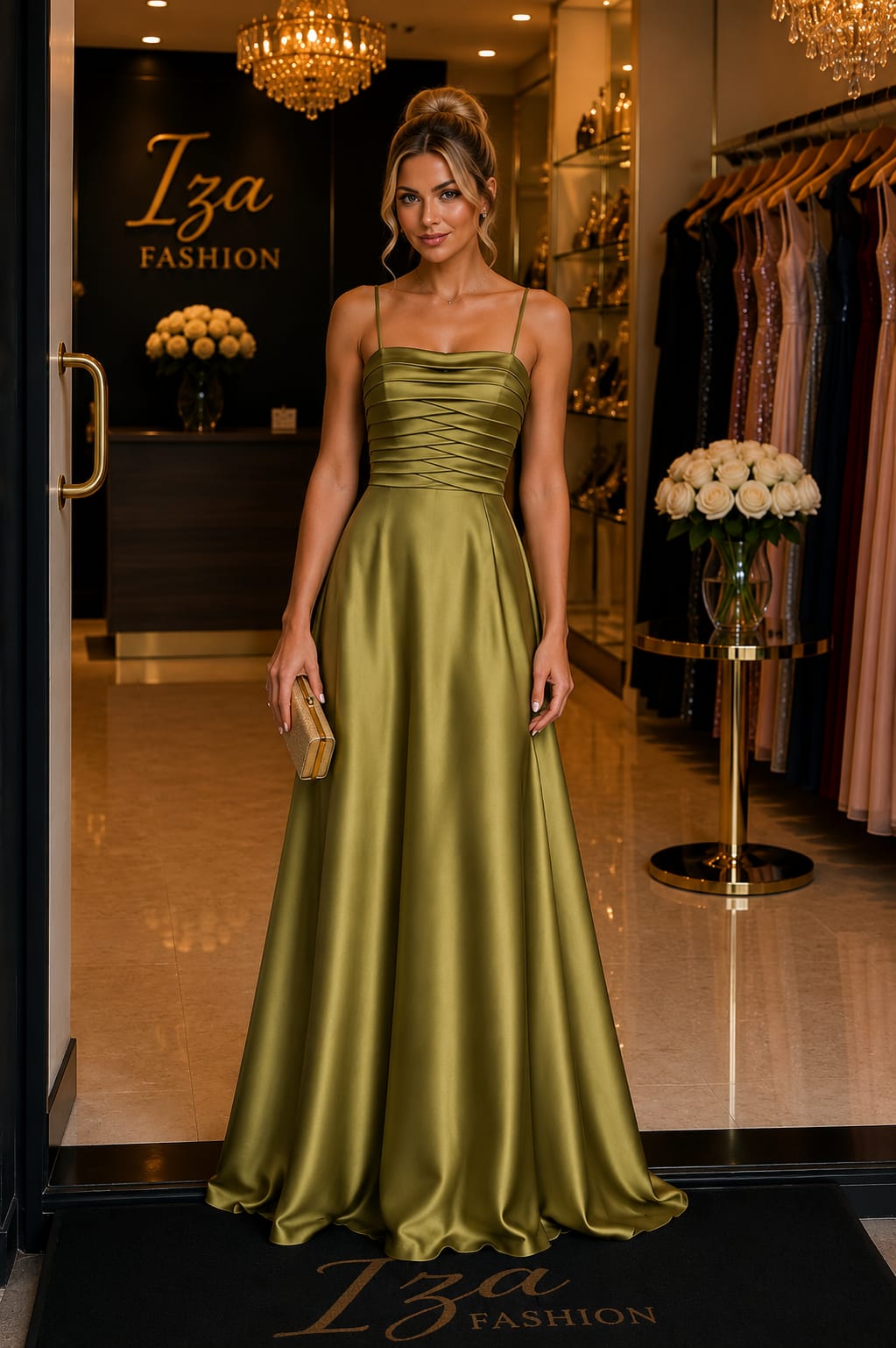 Vestido CDC Zibeline com Corpo Plissado Pistache