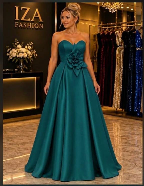 Vestido Verde Esmeralda com Flor 3D Zibeline – Elegância Romântica