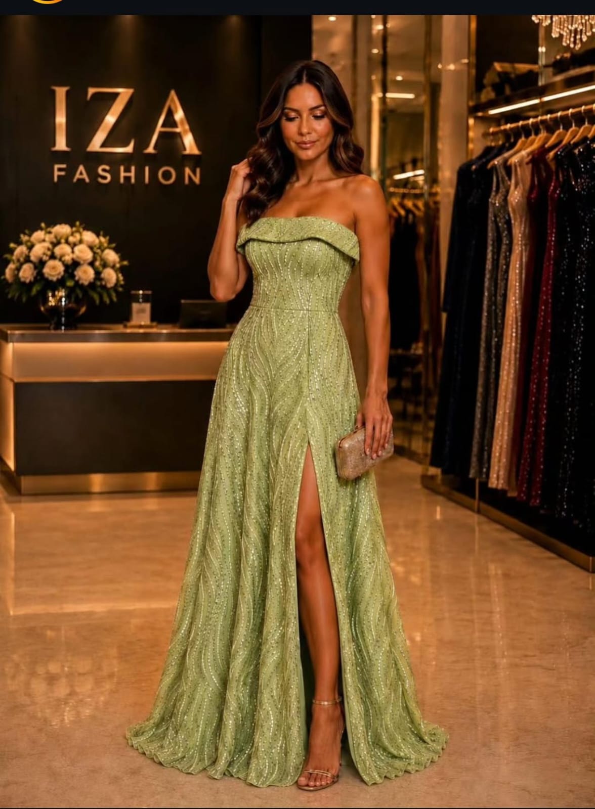 Vestido Longo Tomara que Caia Pistache com Aplicações
