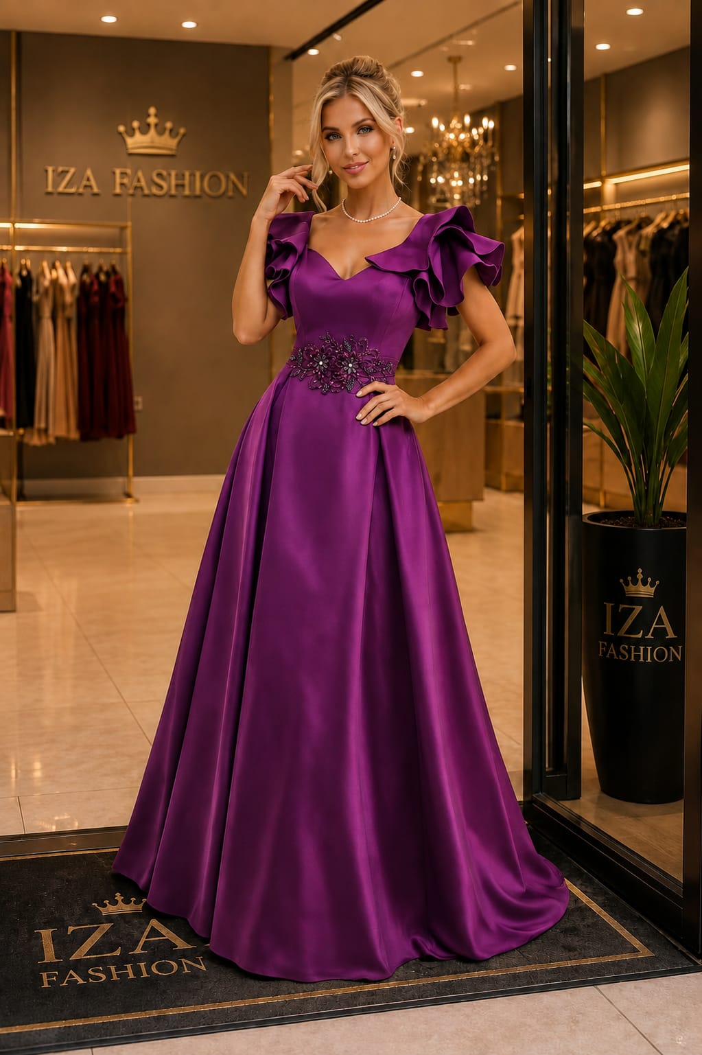 Vestido Longo com Bordado CDC Amanda de Festa Roxo Imperial