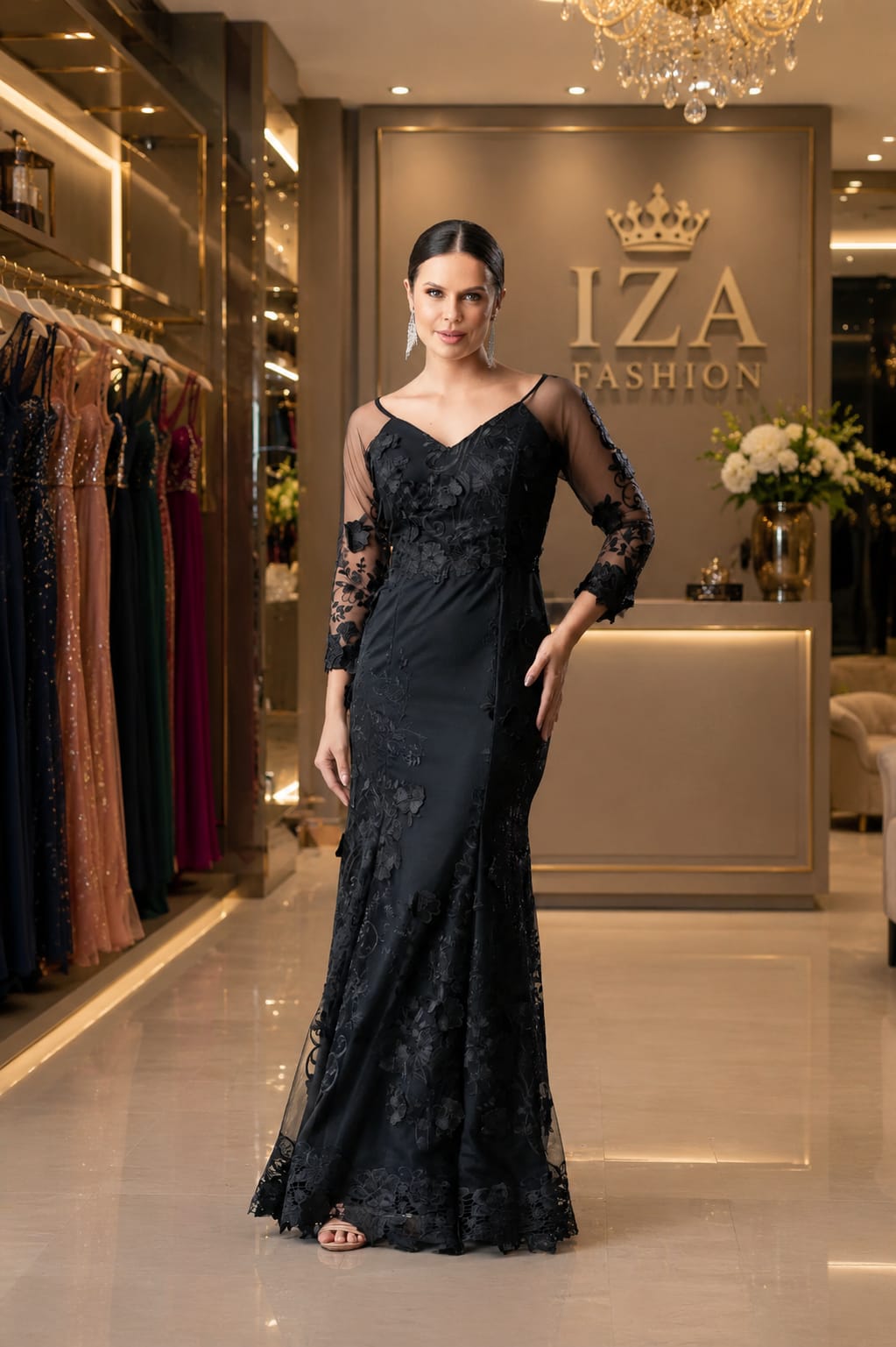 Vestido Renda Bordada Preto