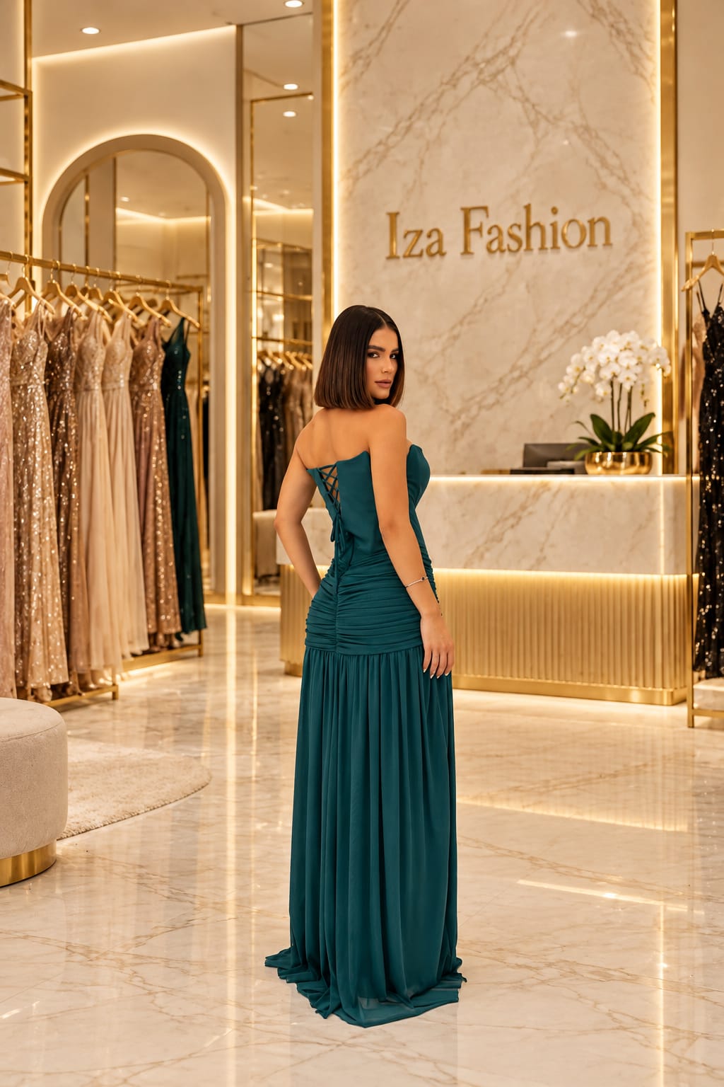 Vestido Longo Verde Esmeralda/Petróleo Tomara que Caia Drapeado