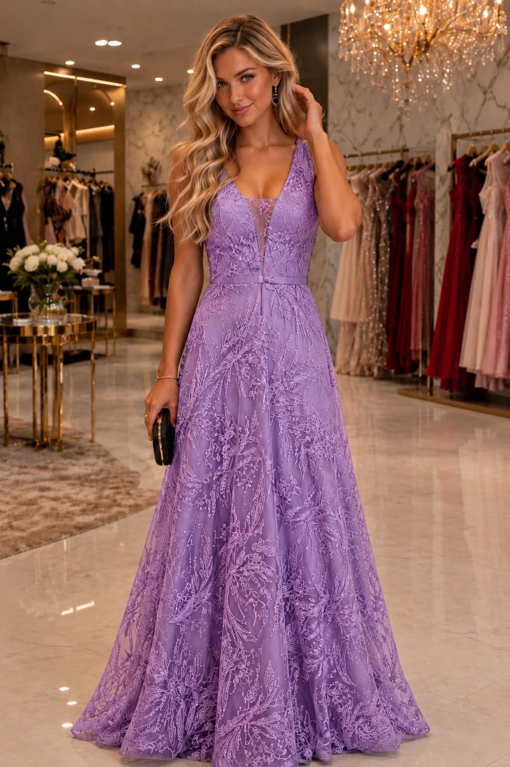 Vestido Renda Bordada Lilás