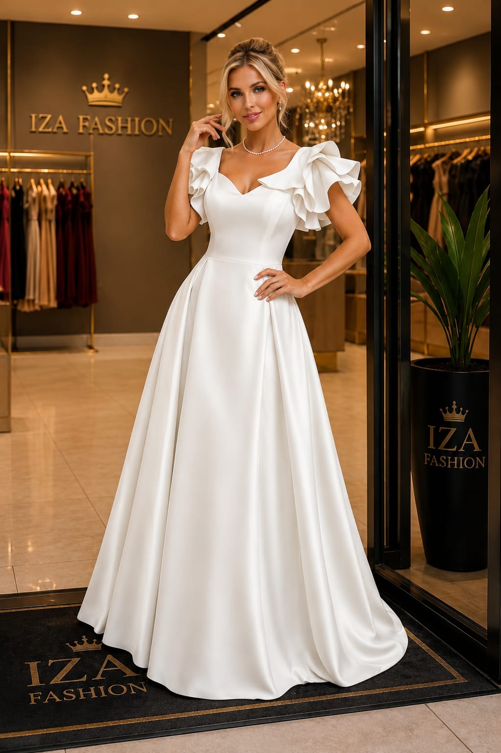 Vestido Longo Zibeline Manga com Babados Branco