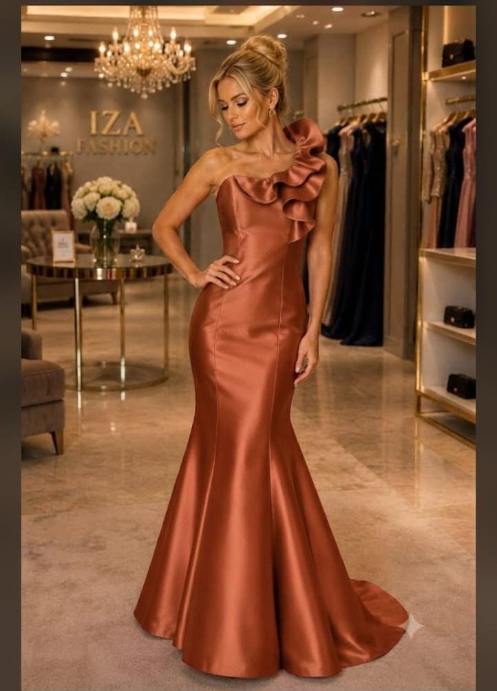 Vestido Longo Terracota Um Ombro Só Zibeline