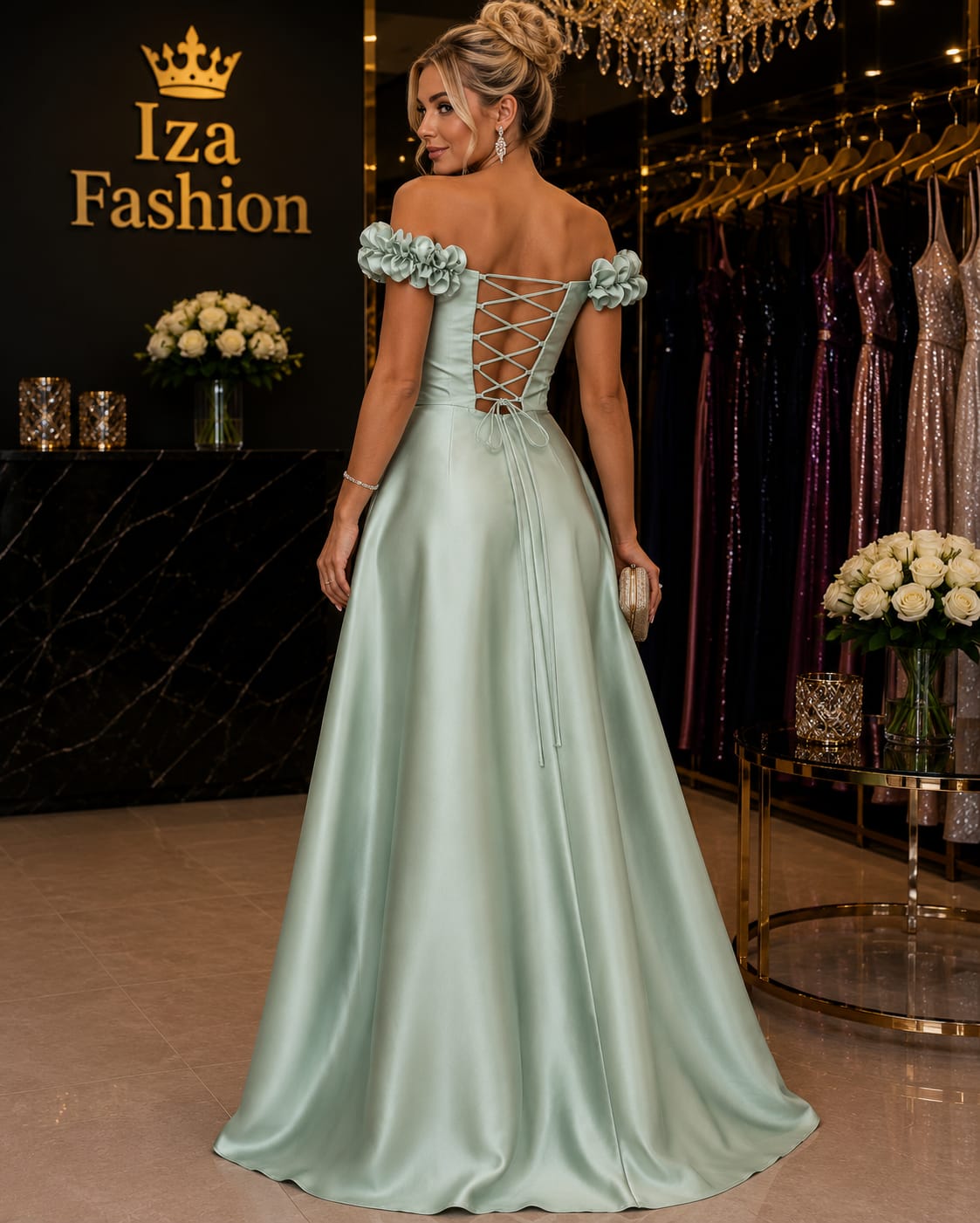 Vestido Longo Zibeline Verde Menta Ombro a Ombro