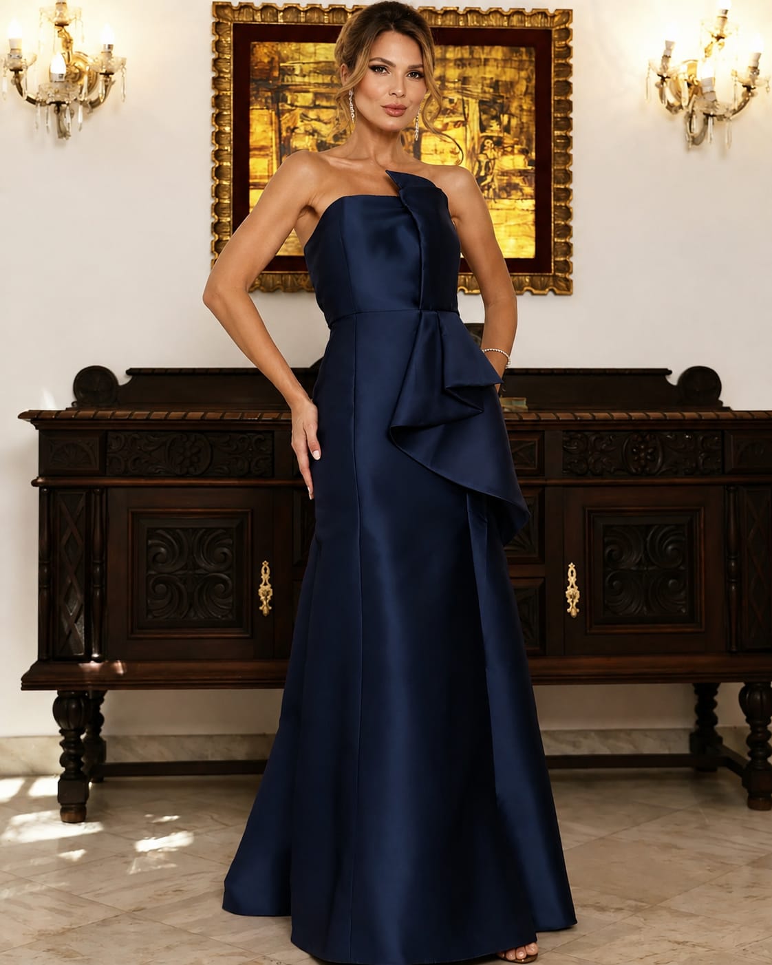 Vestido Longo Zibeline Festa Azul Marinho