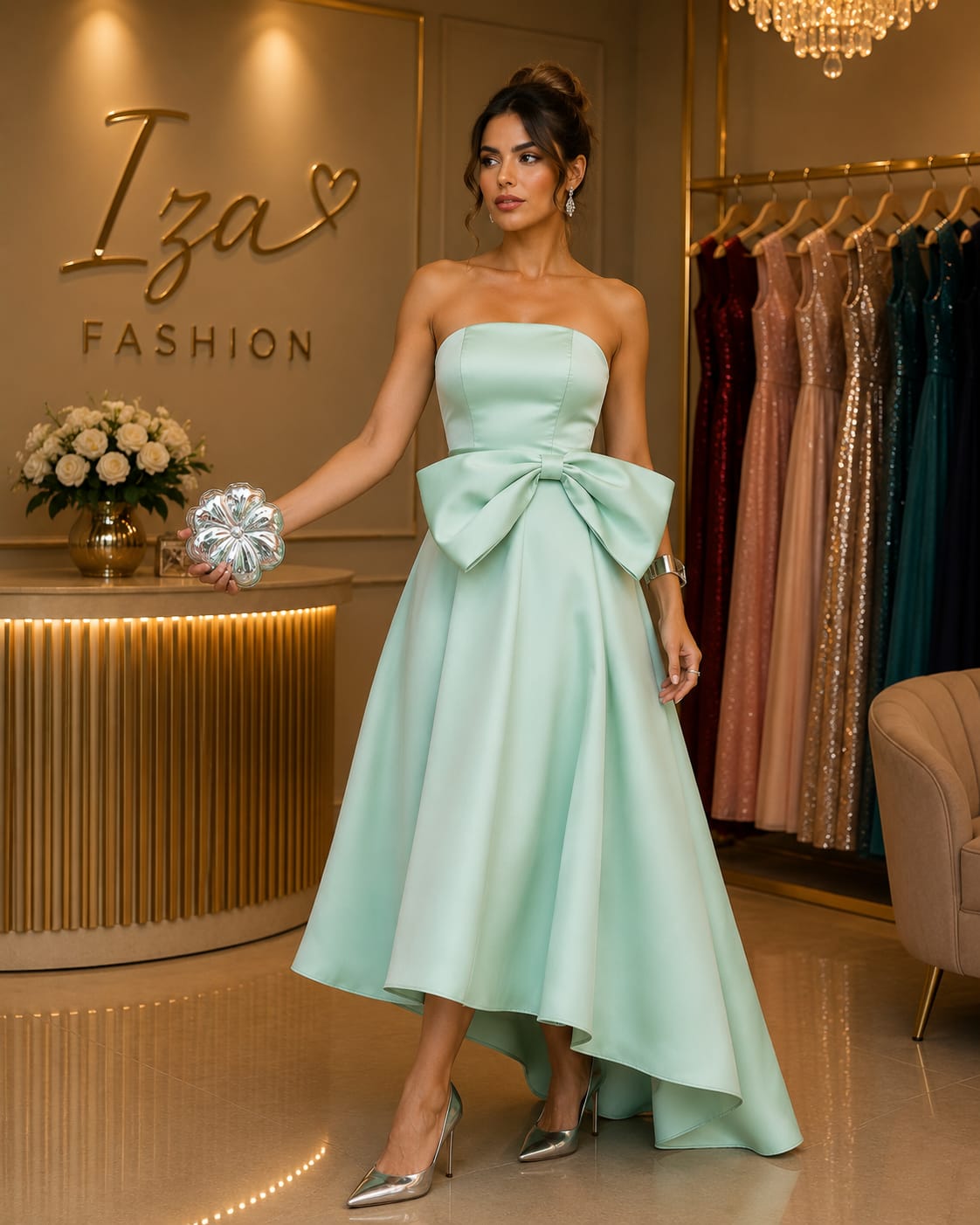 Vestido Zibeline Tomara que Caia Verde Menta com Laço Maxi